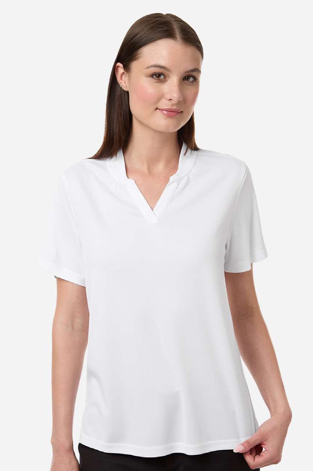 Core 365 CE108W Womens Nova Performance Pique Short Sleeve Polo Shirt White Model Front