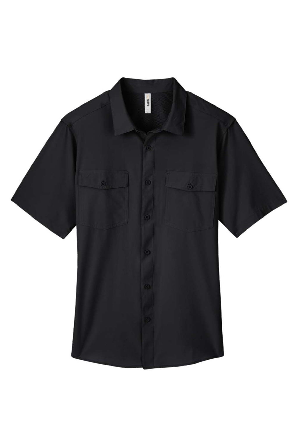 Core 365 CE510 Mens Ultra UVP Marina Short Sleeve Button Down Shirt w/ Double Pockets Black Flat Front