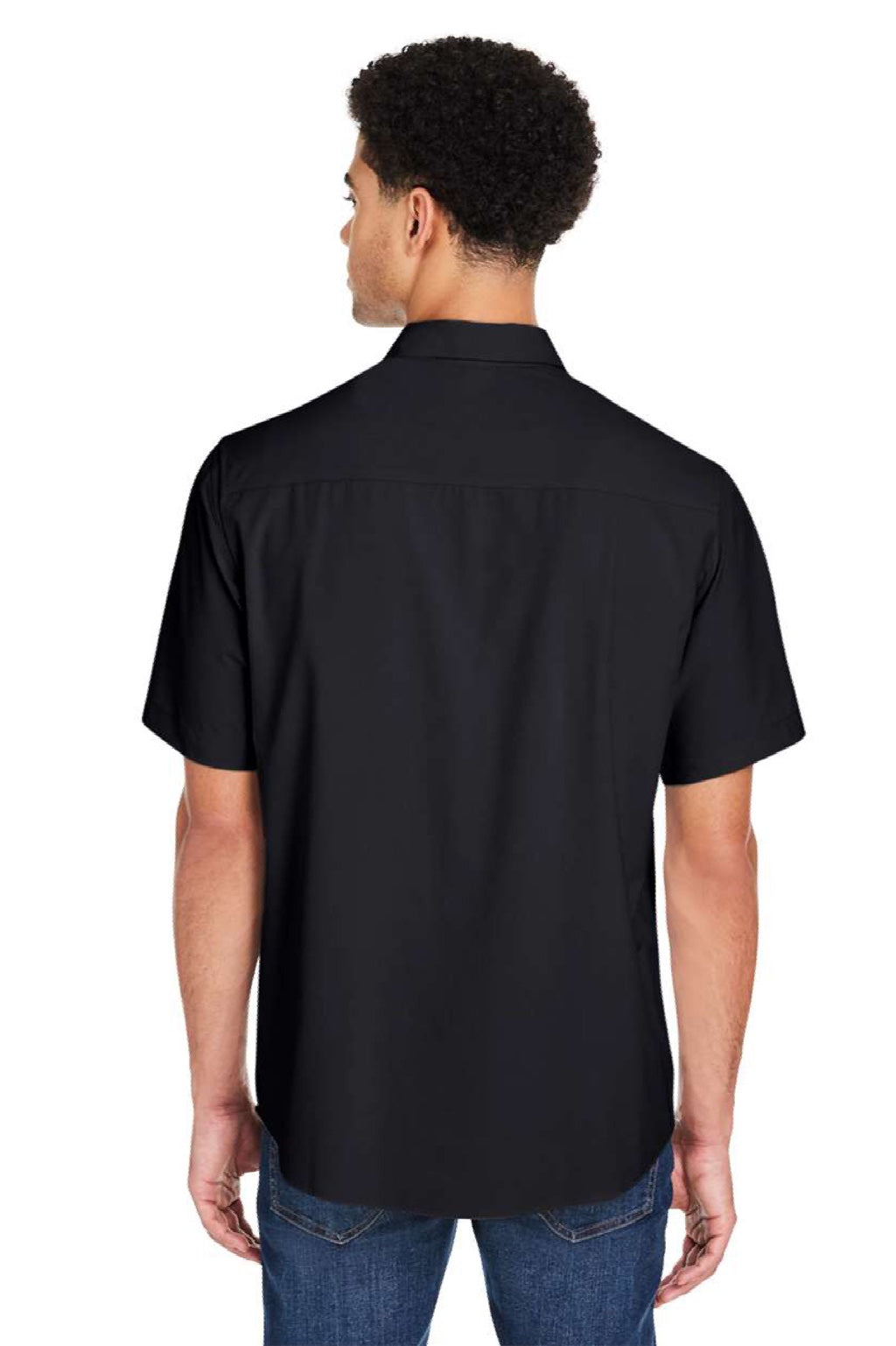 Core 365 CE510 Mens Ultra UVP Marina Short Sleeve Button Down Shirt w/ Double Pockets Black Model Back