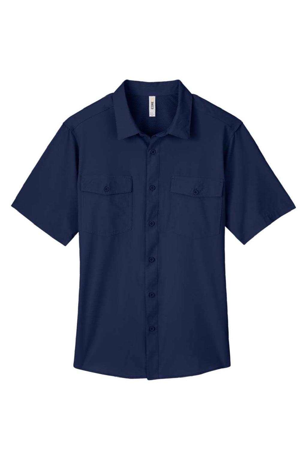 Core 365 CE510 Mens Ultra UVP Marina Short Sleeve Button Down Shirt w/ Double Pockets Classic Navy Blue Flat Front