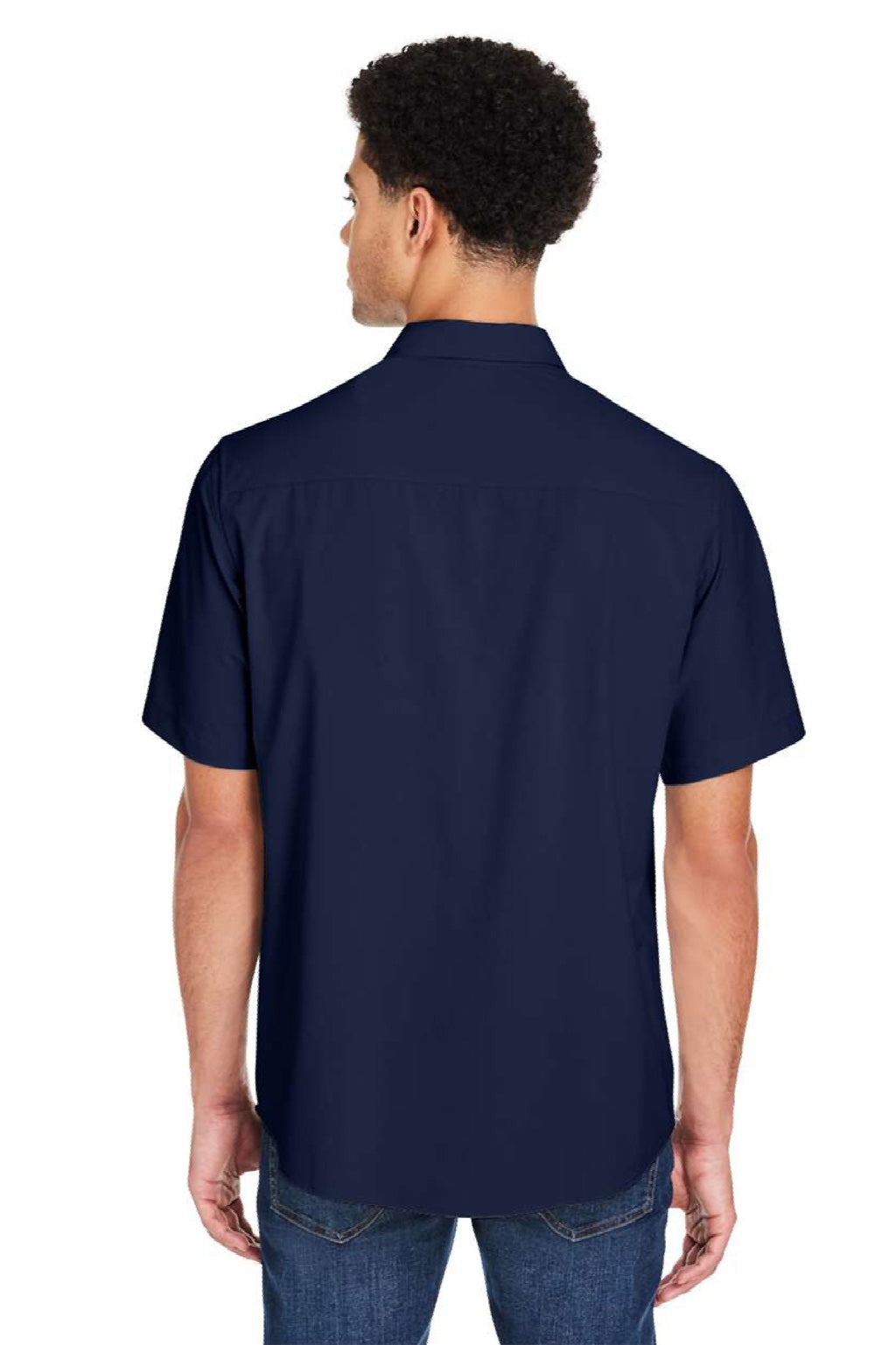 Core 365 CE510 Mens Ultra UVP Marina Short Sleeve Button Down Shirt w/ Double Pockets Classic Navy Blue Model Back