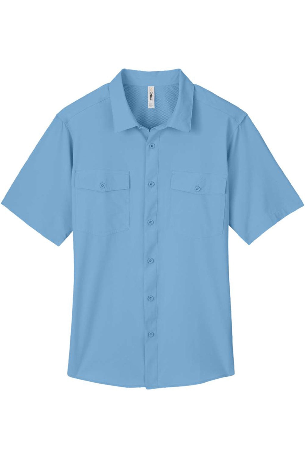 Core 365 CE510 Mens Ultra UVP Marina Short Sleeve Button Down Shirt w/ Double Pockets Columbia Blue Flat Front