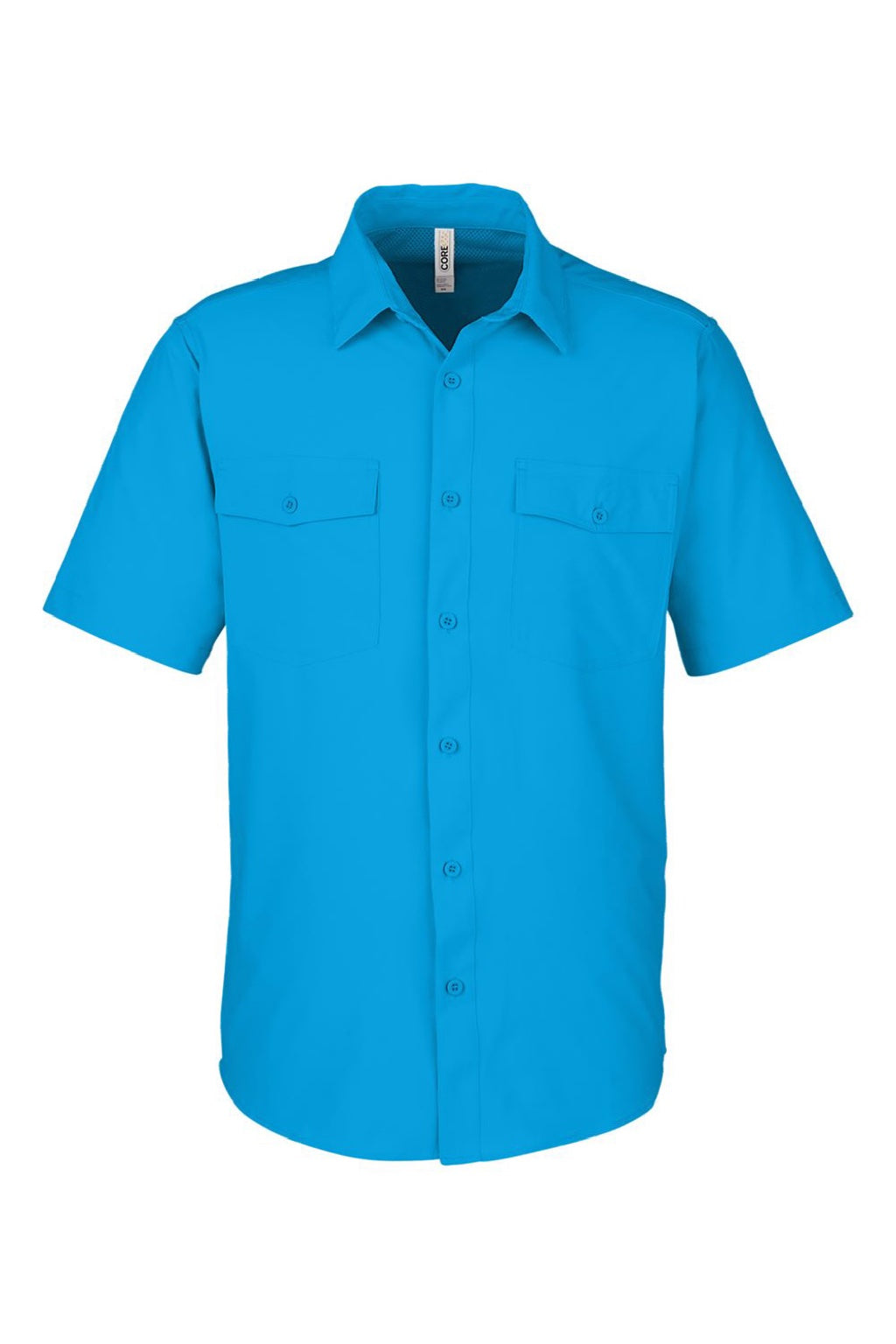 Core 365 CE510 Mens Ultra UVP Marina Short Sleeve Button Down Shirt w/ Double Pockets Electric Blue Flat Front