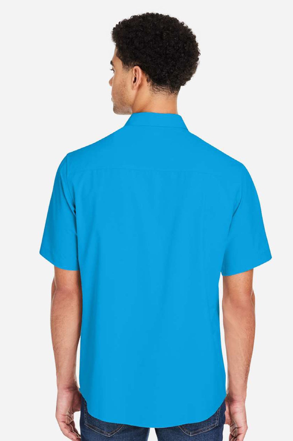 Core 365 CE510 Mens Ultra UVP Marina Short Sleeve Button Down Shirt w/ Double Pockets Electric Blue Model Back