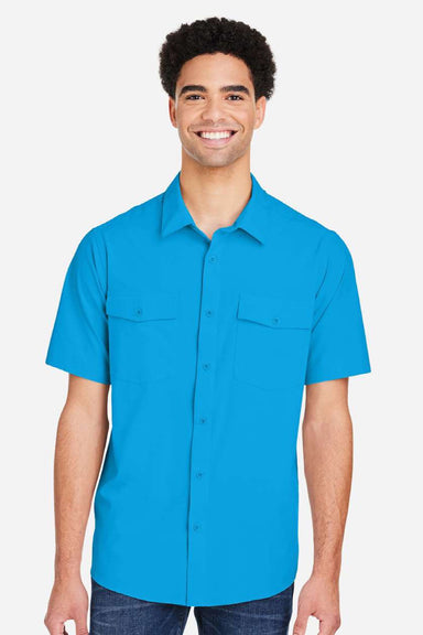 Core 365 CE510 Mens Ultra UVP Marina Short Sleeve Button Down Shirt w/ Double Pockets Electric Blue Model Front