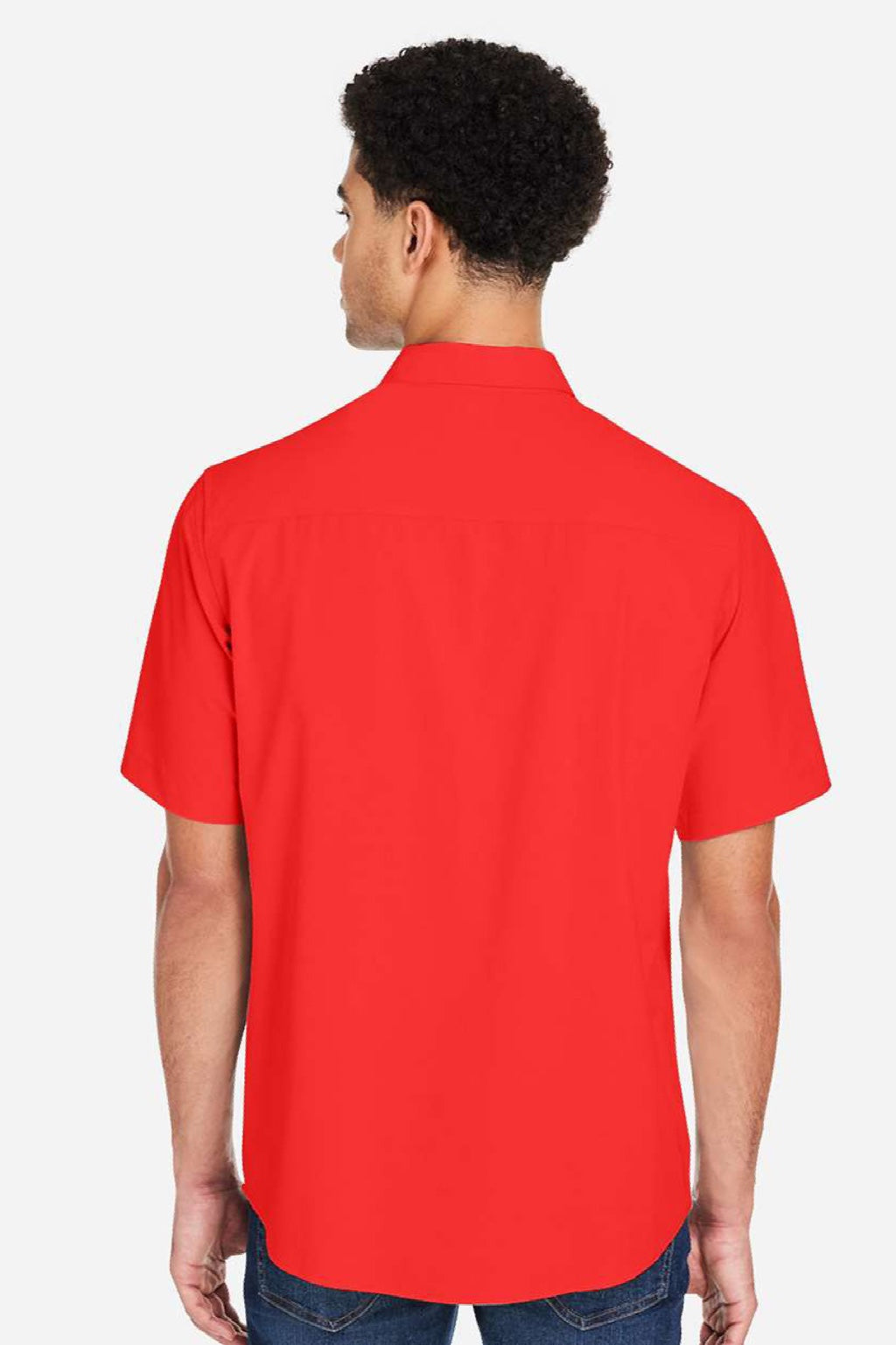 Core 365 CE510 Mens Ultra UVP Marina Short Sleeve Button Down Shirt w/ Double Pockets Marina Red Model Back