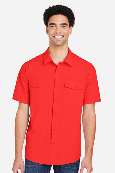 Core 365 CE510 Mens Ultra UVP Marina Short Sleeve Button Down Shirt w/ Double Pockets Marina Red Model Front