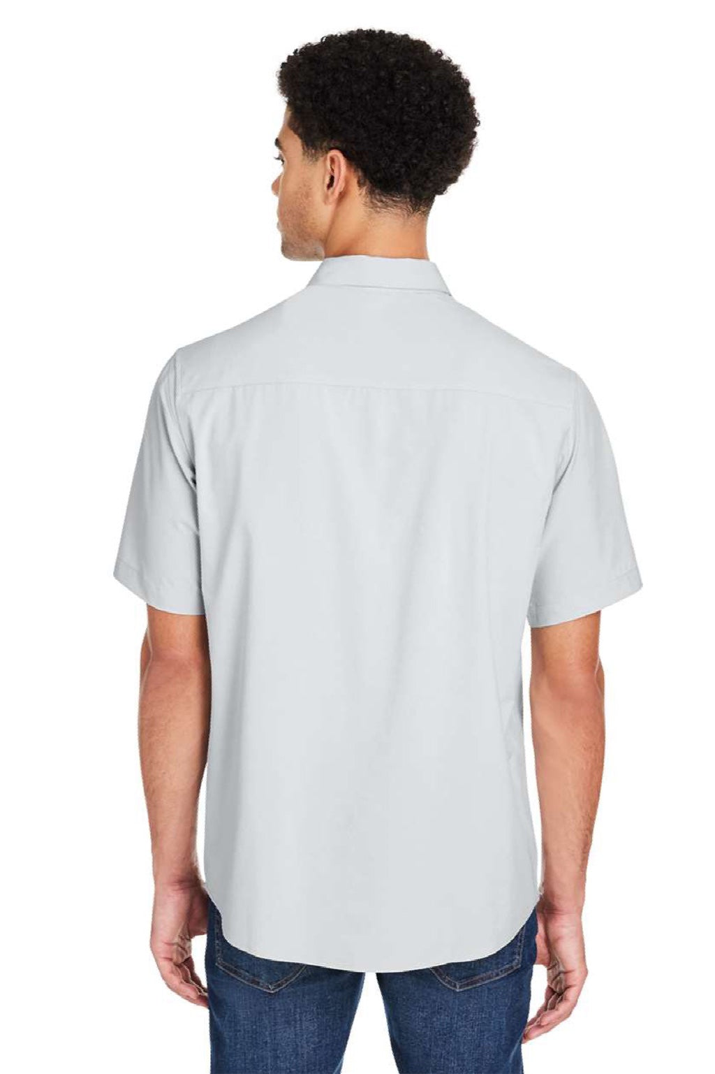 Core 365 CE510 Mens Ultra UVP Marina Short Sleeve Button Down Shirt w/ Double Pockets Platinum Grey Model Back