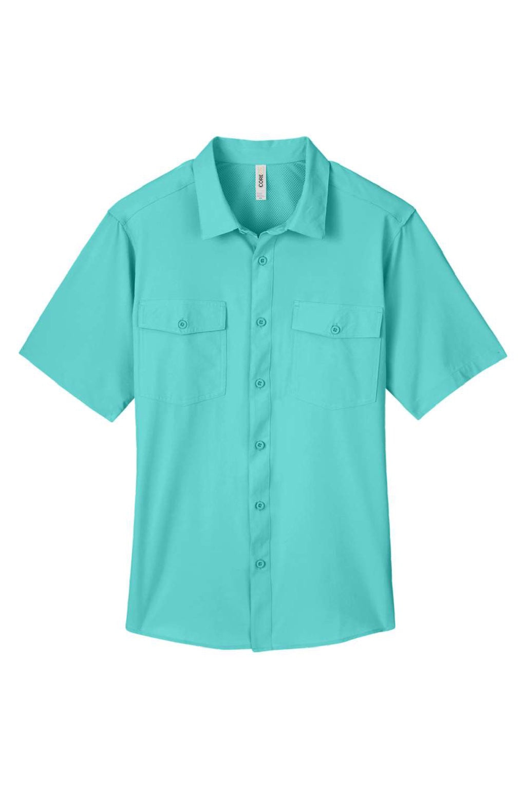 Core 365 CE510 Mens Ultra UVP Marina Short Sleeve Button Down Shirt w/ Double Pockets Sea Glass Blue Flat Front