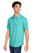 Core 365 CE510 Mens Ultra UVP Marina Short Sleeve Button Down Shirt w/ Double Pockets Sea Glass Blue Model Front