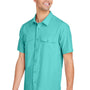 Core 365 Mens Marina Ultra UVP Moisture Wicking Short Sleeve Button Down Shirt w/ Double Pockets - Sea Glass Blue - Coming Soon