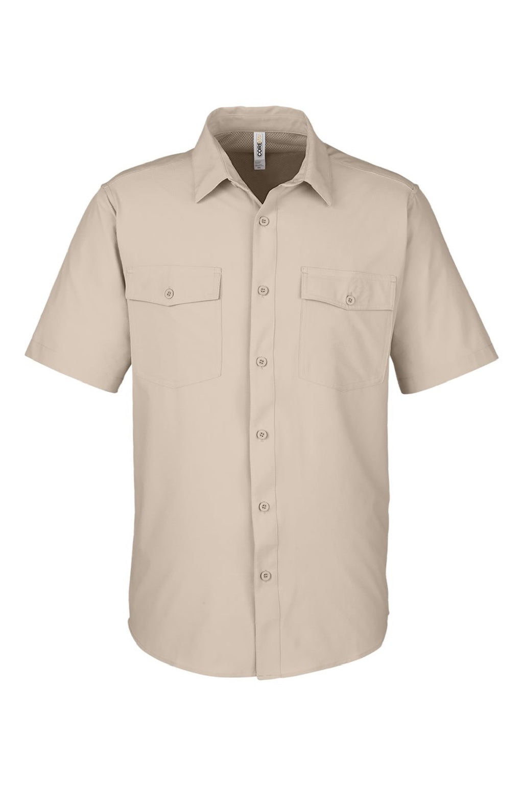 Core 365 CE510 Mens Ultra UVP Marina Short Sleeve Button Down Shirt w/ Double Pockets Stone Brown Flat Front