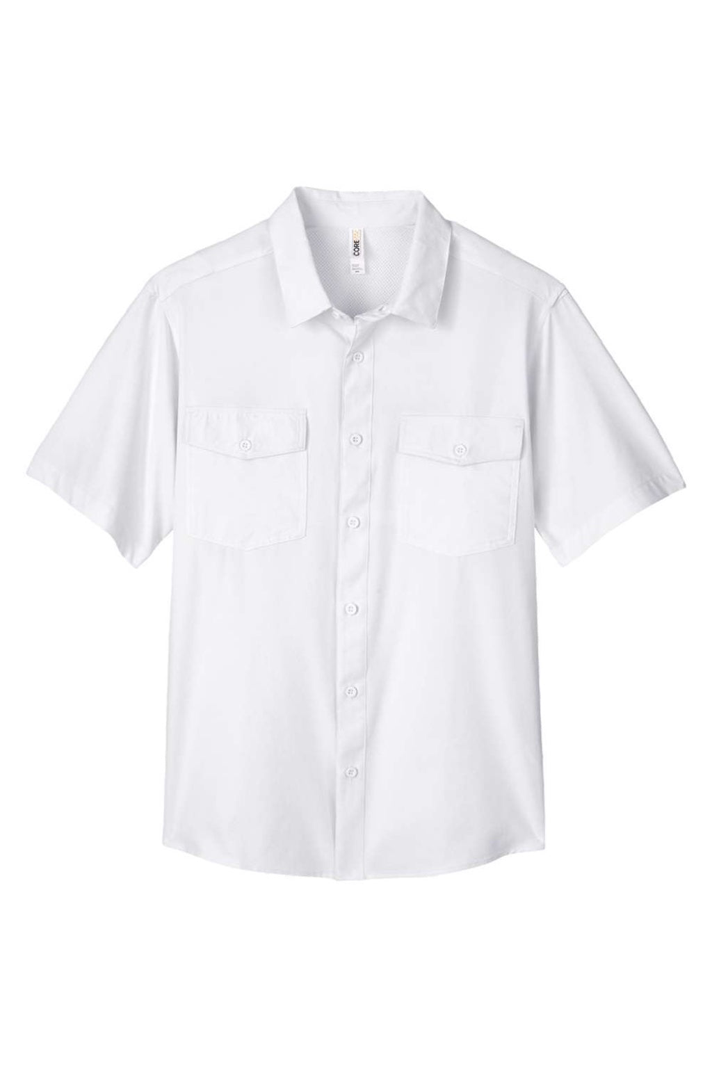 Core 365 CE510 Mens Ultra UVP Marina Short Sleeve Button Down Shirt w/ Double Pockets White Flat Front