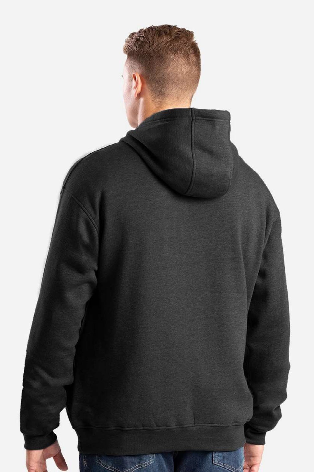 Berne SP418 Mens Heritage Hooded Sweatshirt Hoodie w/ Zipper Pocket Black Model Back