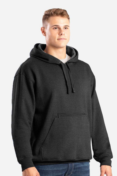 Berne SP418 Mens Heritage Hooded Sweatshirt Hoodie w/ Zipper Pocket Black Model Front