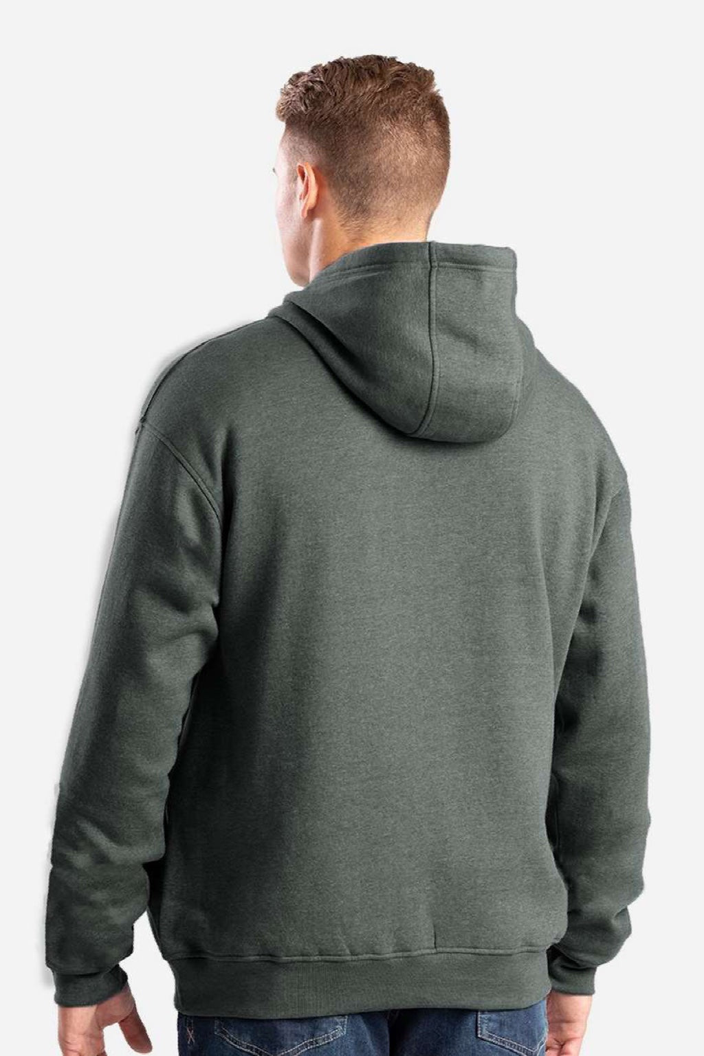 Berne SP418 Mens Heritage Hooded Sweatshirt Hoodie w/ Zipper Pocket Graphite Grey Model Back