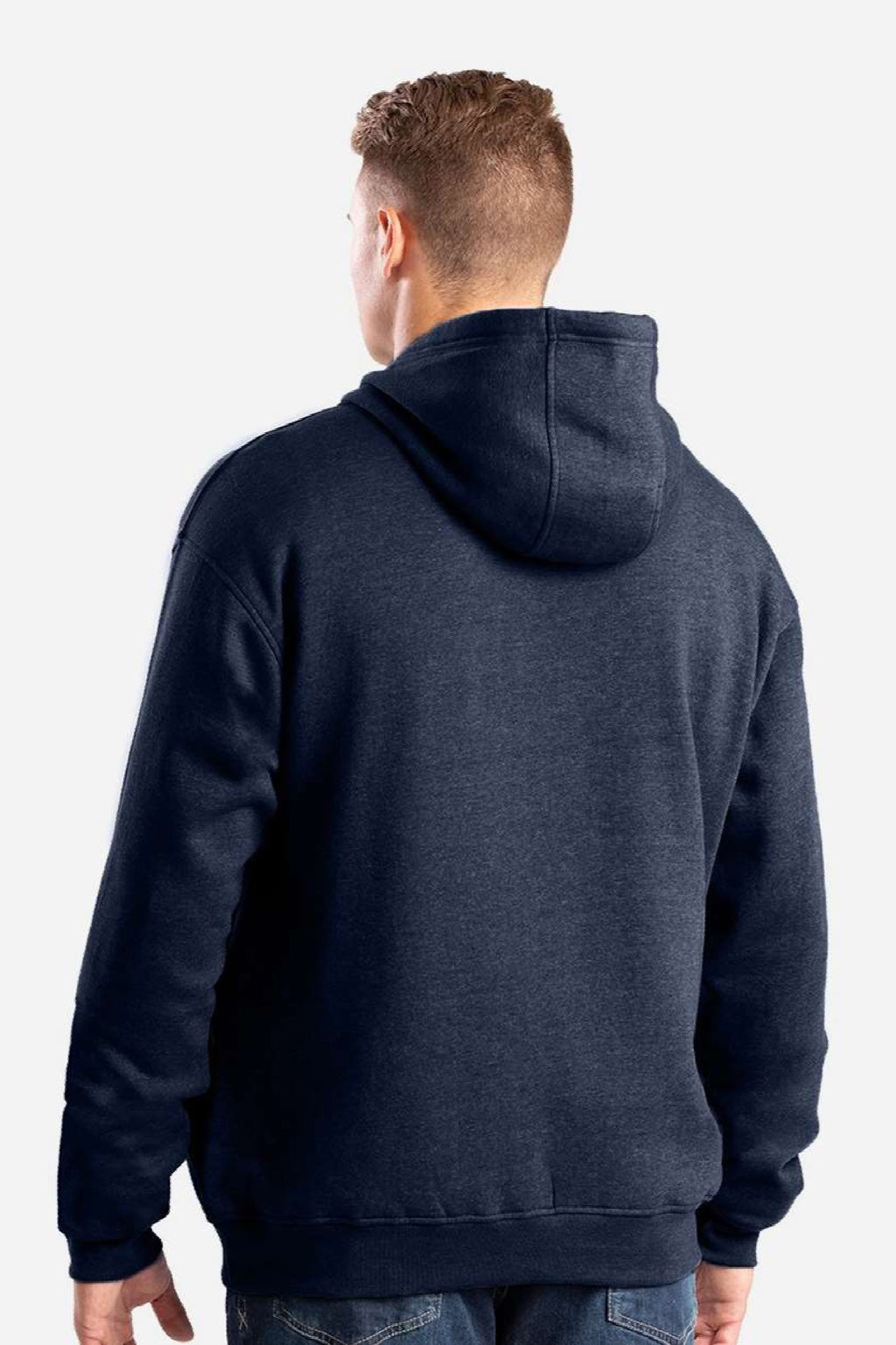 Berne SP418 Mens Heritage Hooded Sweatshirt Hoodie w/ Zipper Pocket Navy Blue Model Back