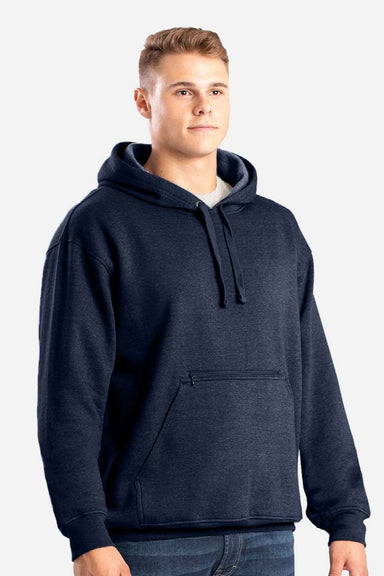Berne SP418 Mens Heritage Hooded Sweatshirt Hoodie w/ Zipper Pocket Navy Blue Model Front