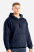 Berne SP418 Mens Heritage Hooded Sweatshirt Hoodie w/ Zipper Pocket Navy Blue Model Front