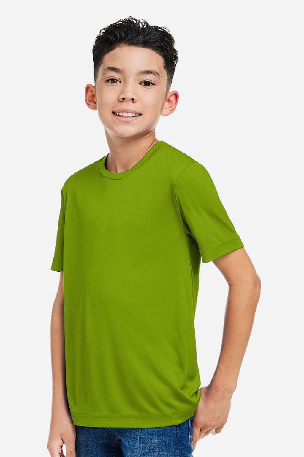 Core 365 CE10Y Youth Capital Performance Short Sleeve Crewneck T-Shirt Acid Green Model Side