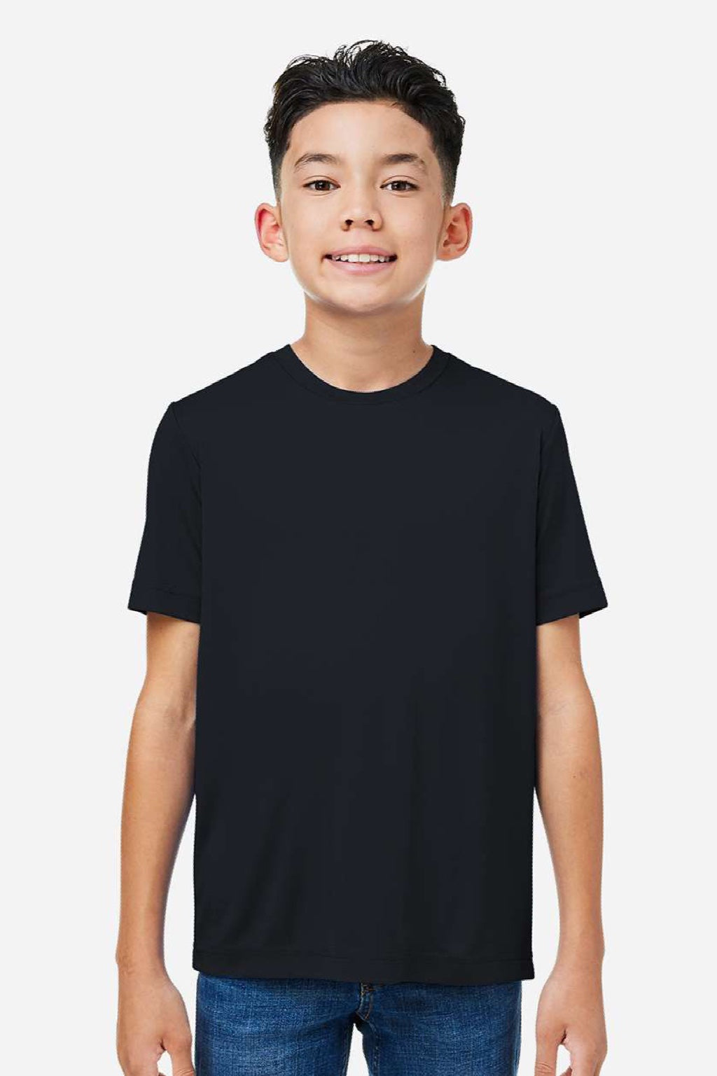 Core 365 CE10Y Youth Capital Performance Short Sleeve Crewneck T-Shirt Black Model Front