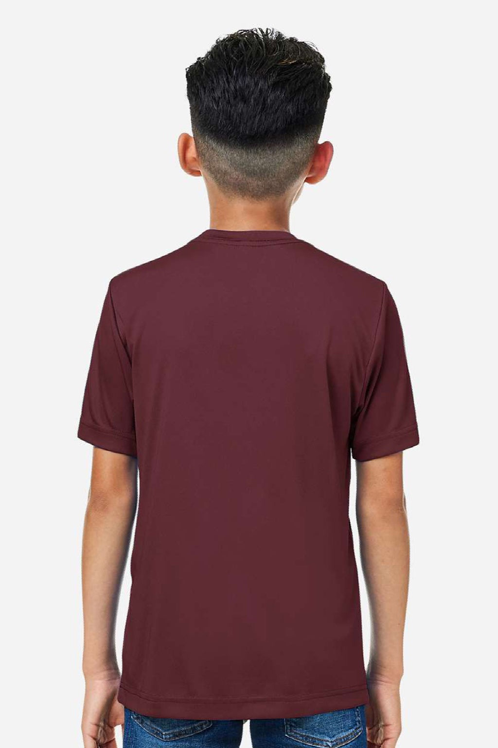 Core 365 CE10Y Youth Capital Performance Short Sleeve Crewneck T-Shirt Burgundy Model Back