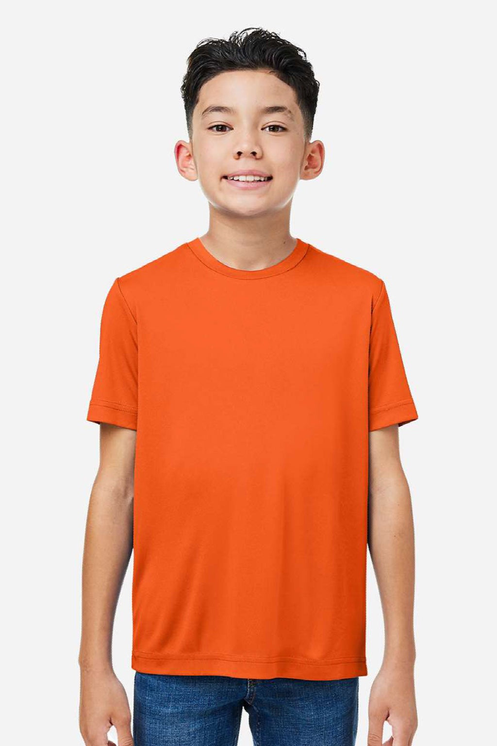 Core 365 CE10Y Youth Capital Performance Short Sleeve Crewneck T-Shirt Campus Orange Model Front