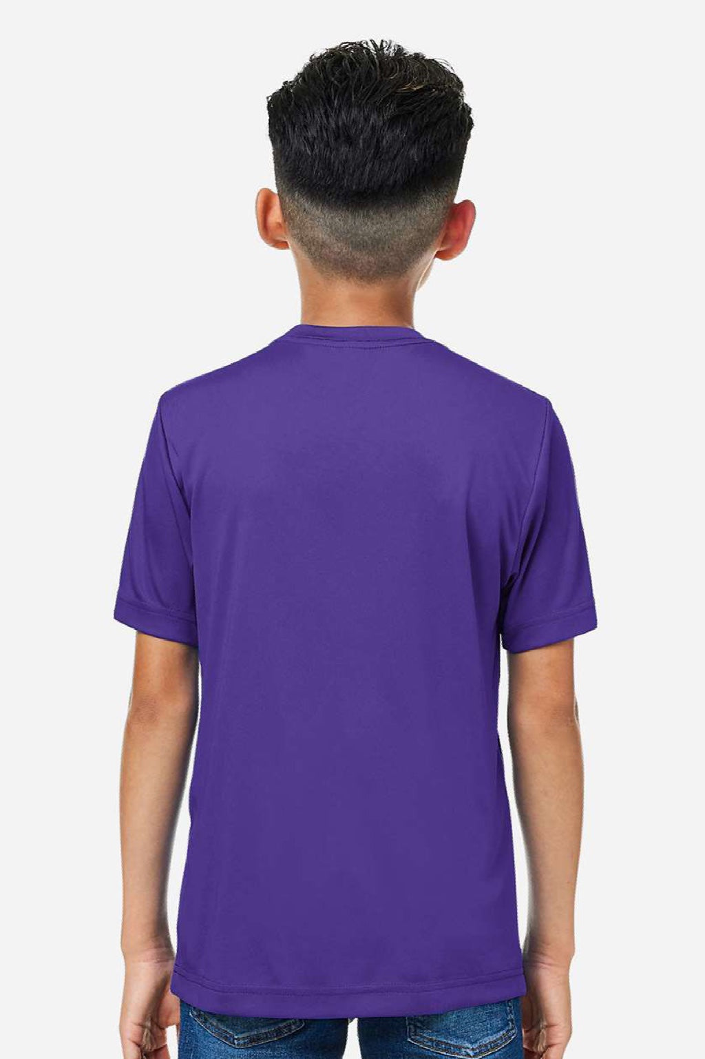 Core 365 CE10Y Youth Capital Performance Short Sleeve Crewneck T-Shirt Campus Purple Model Back