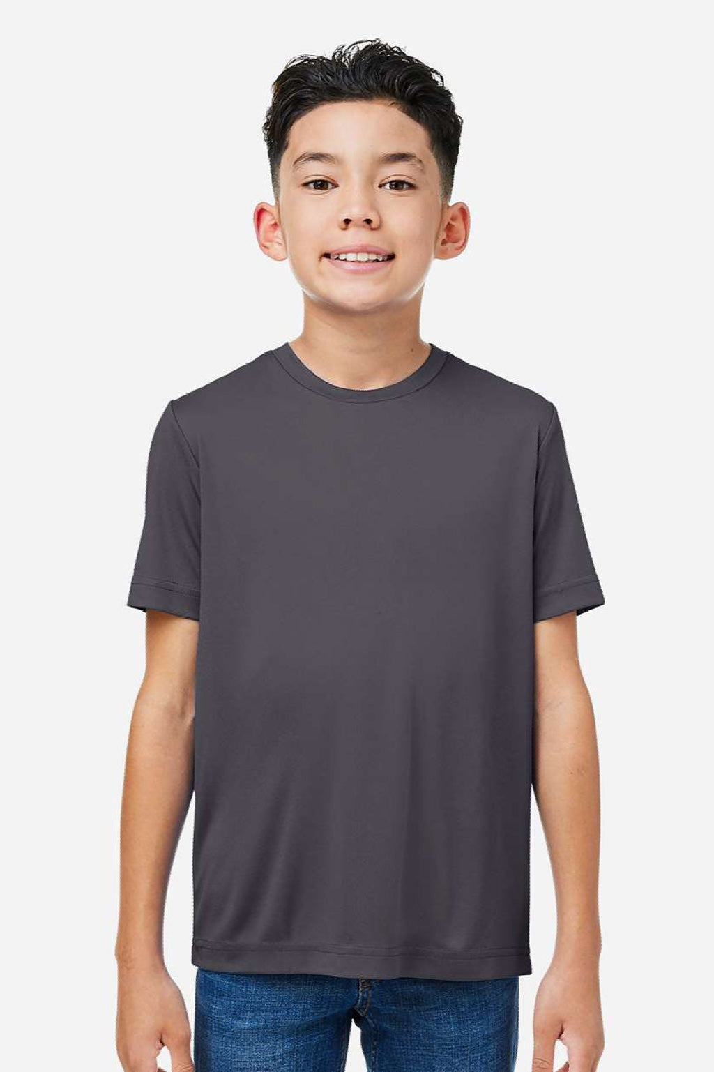 Core 365 CE10Y Youth Capital Performance Short Sleeve Crewneck T-Shirt Carbon Grey Model Front