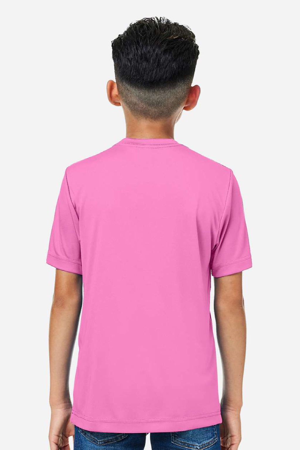 Core 365 CE10Y Youth Capital Performance Short Sleeve Crewneck T-Shirt Charity Pink Model Back