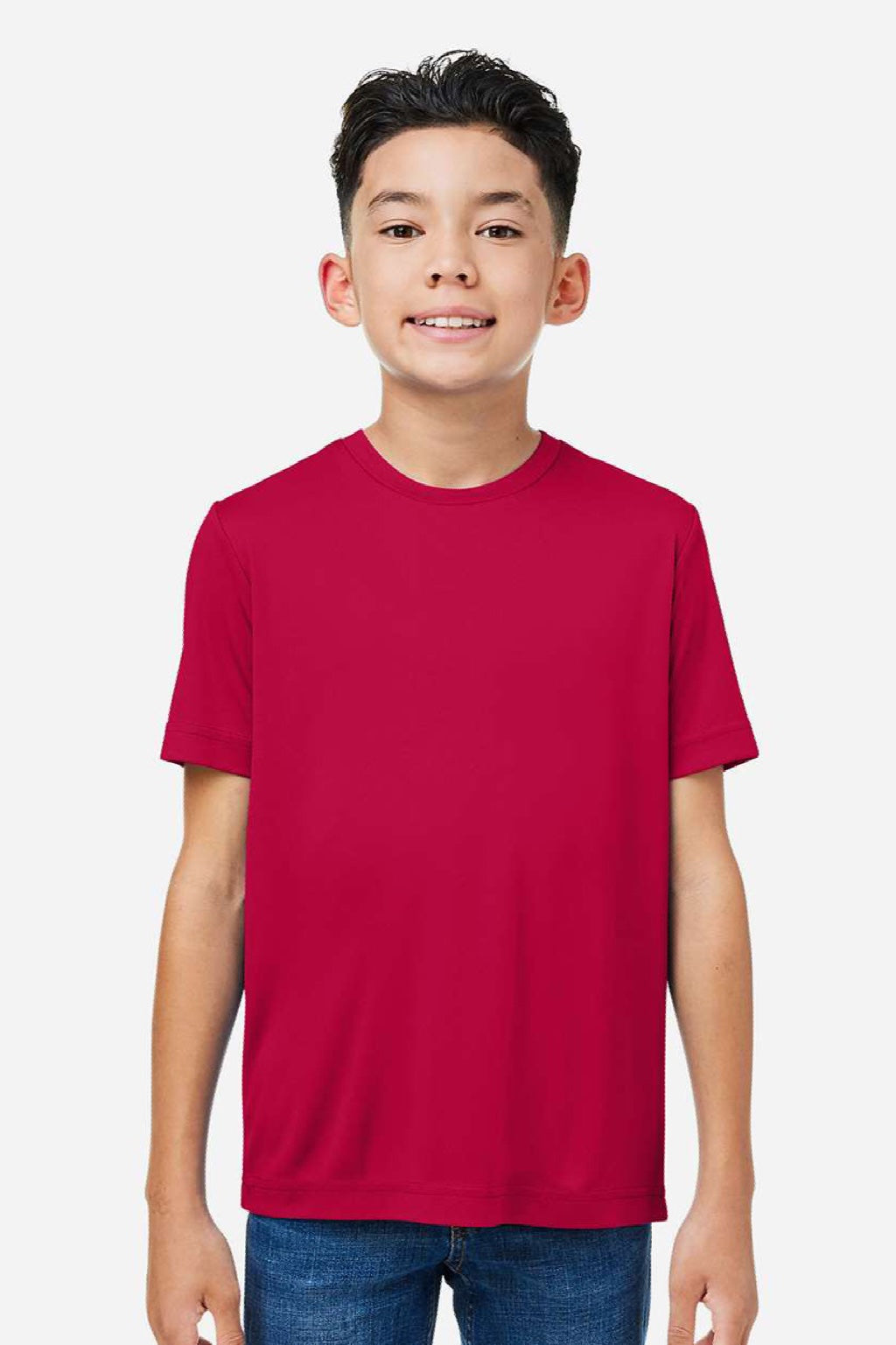 Core 365 CE10Y Youth Capital Performance Short Sleeve Crewneck T-Shirt Classic Red Model Front