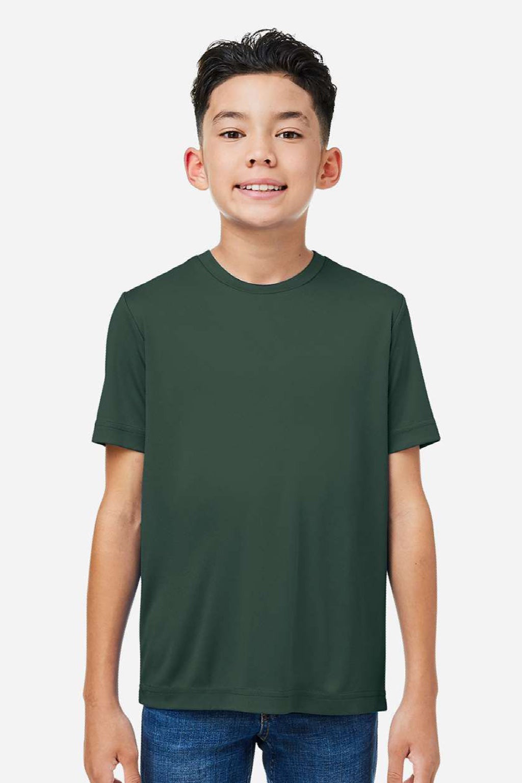 Core 365 CE10Y Youth Capital Performance Short Sleeve Crewneck T-Shirt Forest Green Model Front