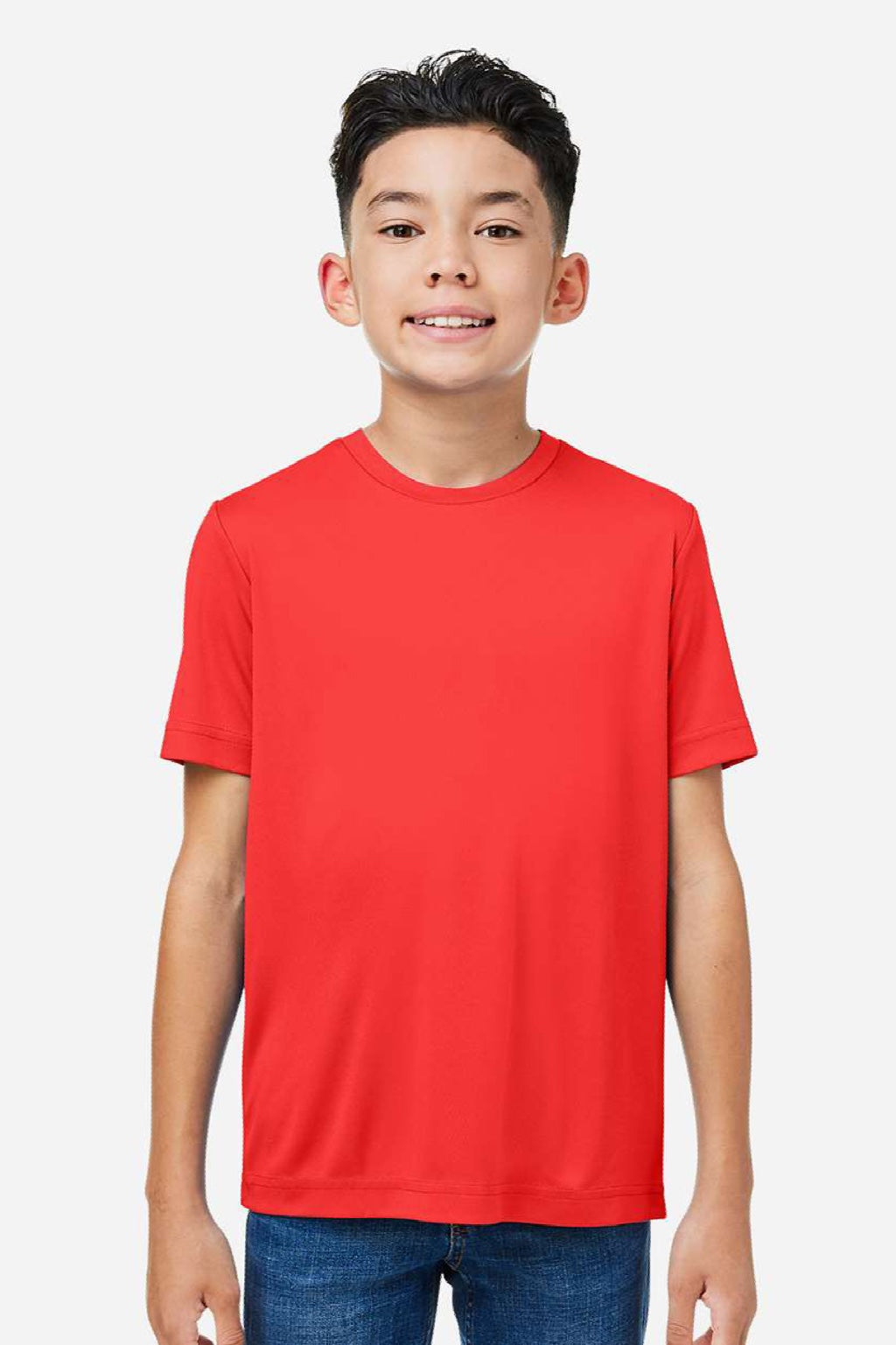 Core 365 CE10Y Youth Capital Performance Short Sleeve Crewneck T-Shirt Marina Red Model Front