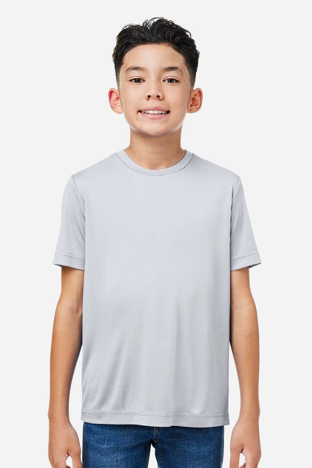 Core 365 CE10Y Youth Capital Performance Short Sleeve Crewneck T-Shirt Platinum Grey Model Front