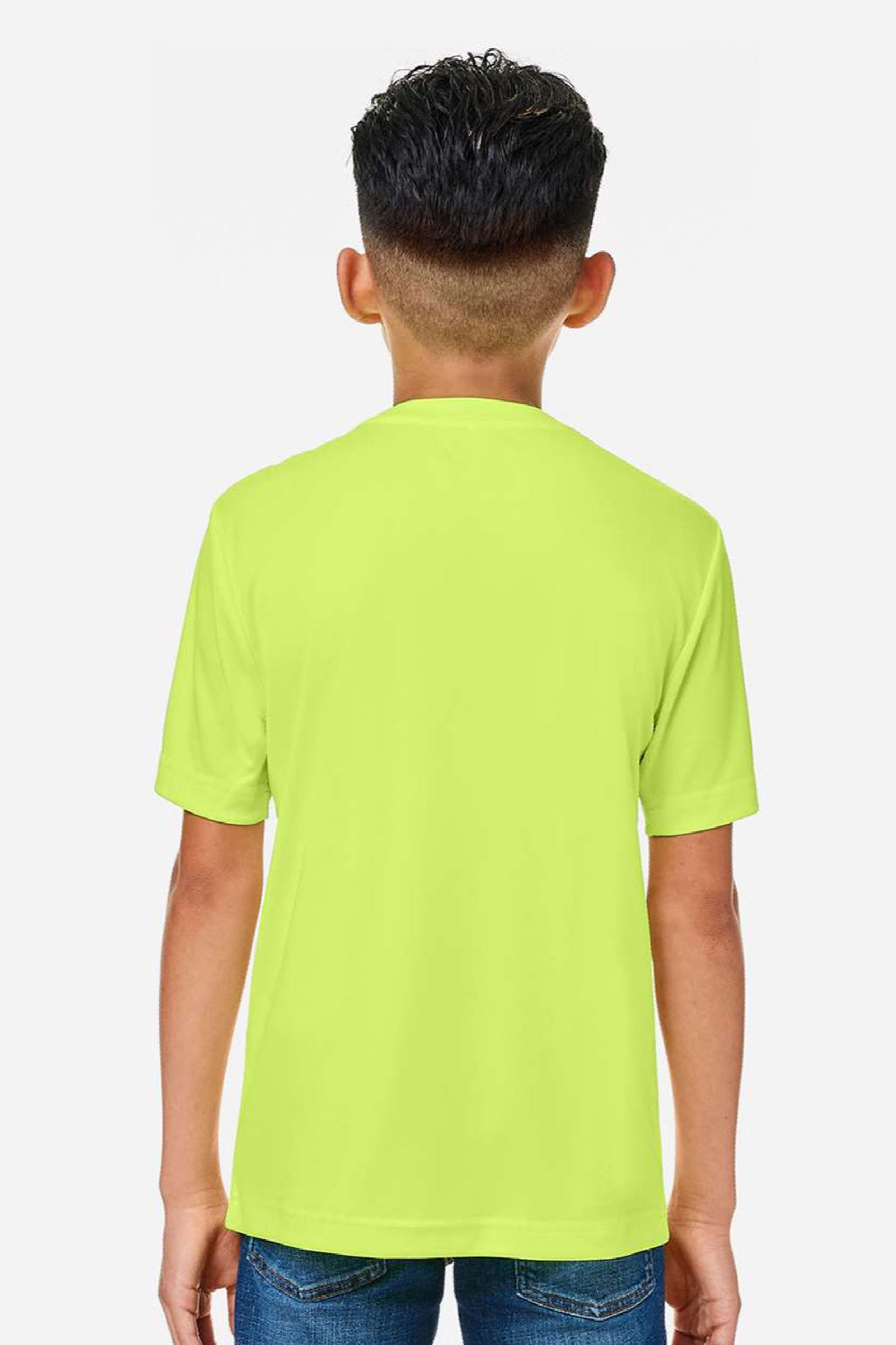 Core 365 CE10Y Youth Capital Performance Short Sleeve Crewneck T-Shirt Safety Yellow Model Back