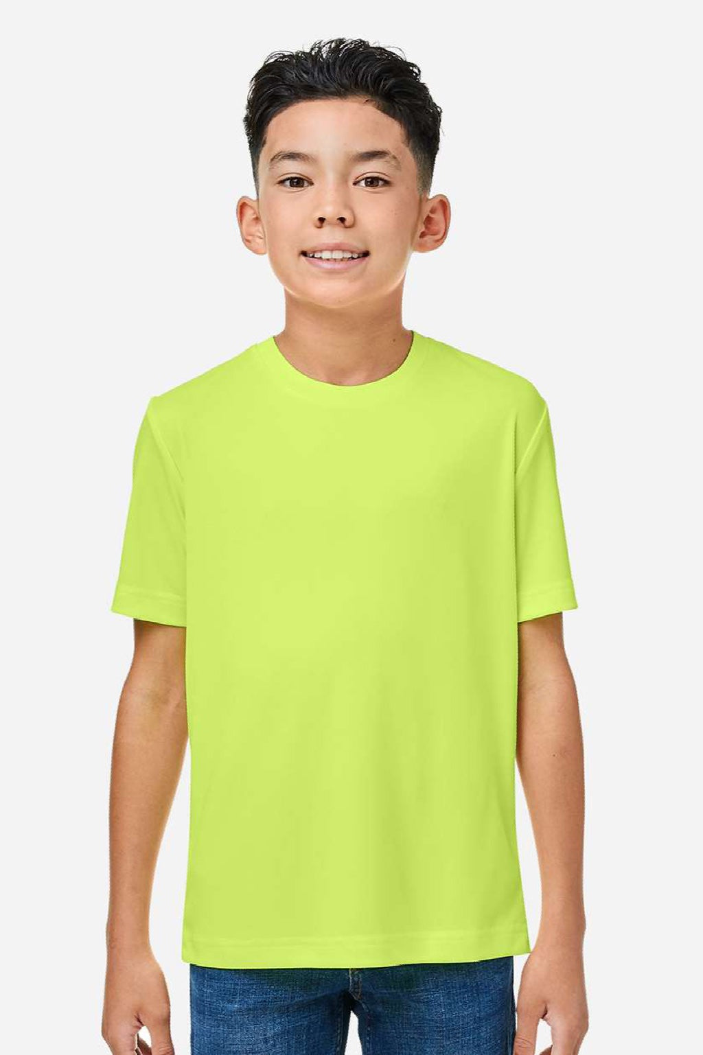 Core 365 CE10Y Youth Capital Performance Short Sleeve Crewneck T-Shirt Safety Yellow Model Front