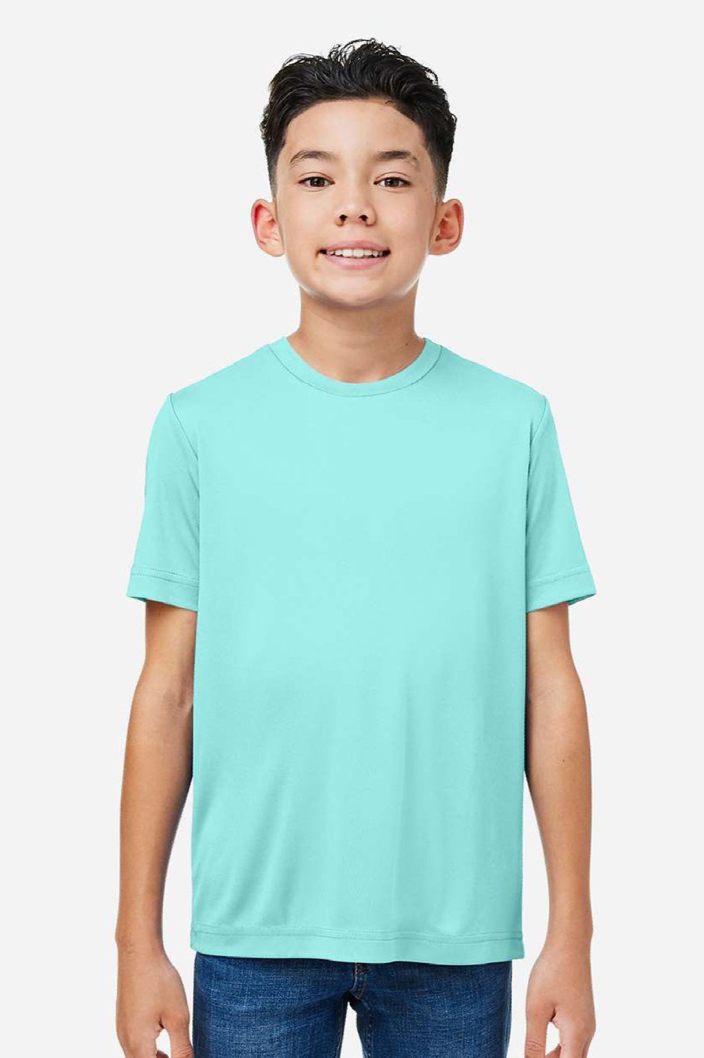 Core 365 CE10Y Youth Capital Performance Short Sleeve Crewneck T-Shirt Sea Glass Blue Model Front