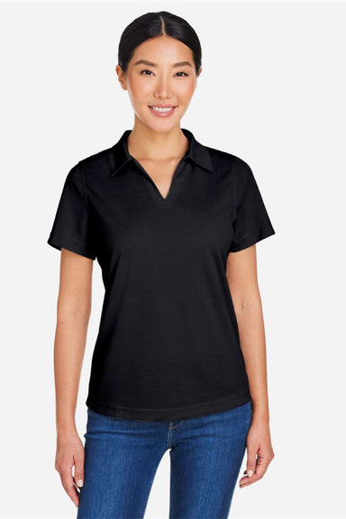 Core 365 CE104W Womens Market Snag Resistant Mesh Short Sleeve Polo Shirt Black Model Front