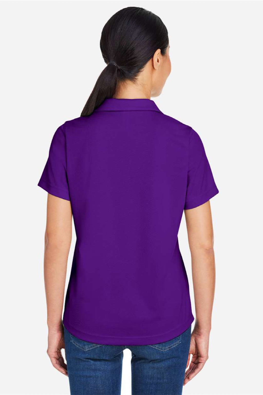 Core 365 CE104W Womens Market Snag Resistant Mesh Short Sleeve Polo Shirt Campus Purple Model Back