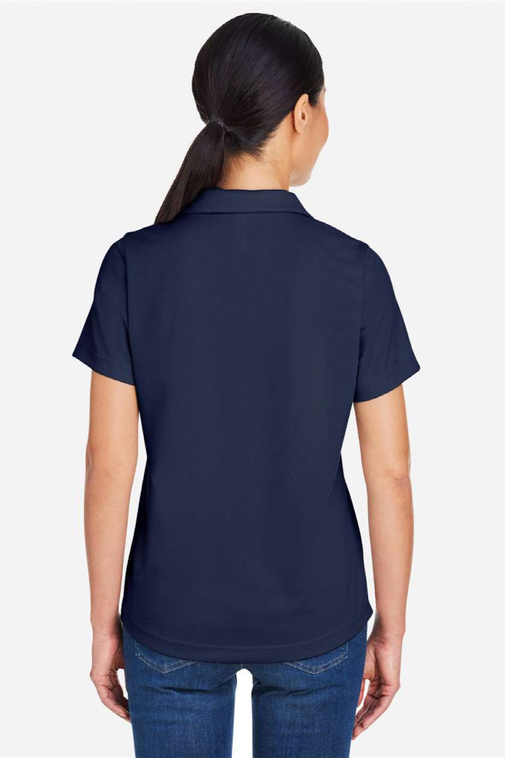 Core 365 CE104W Womens Market Snag Resistant Mesh Short Sleeve Polo Shirt Classic Navy Blue Model Back