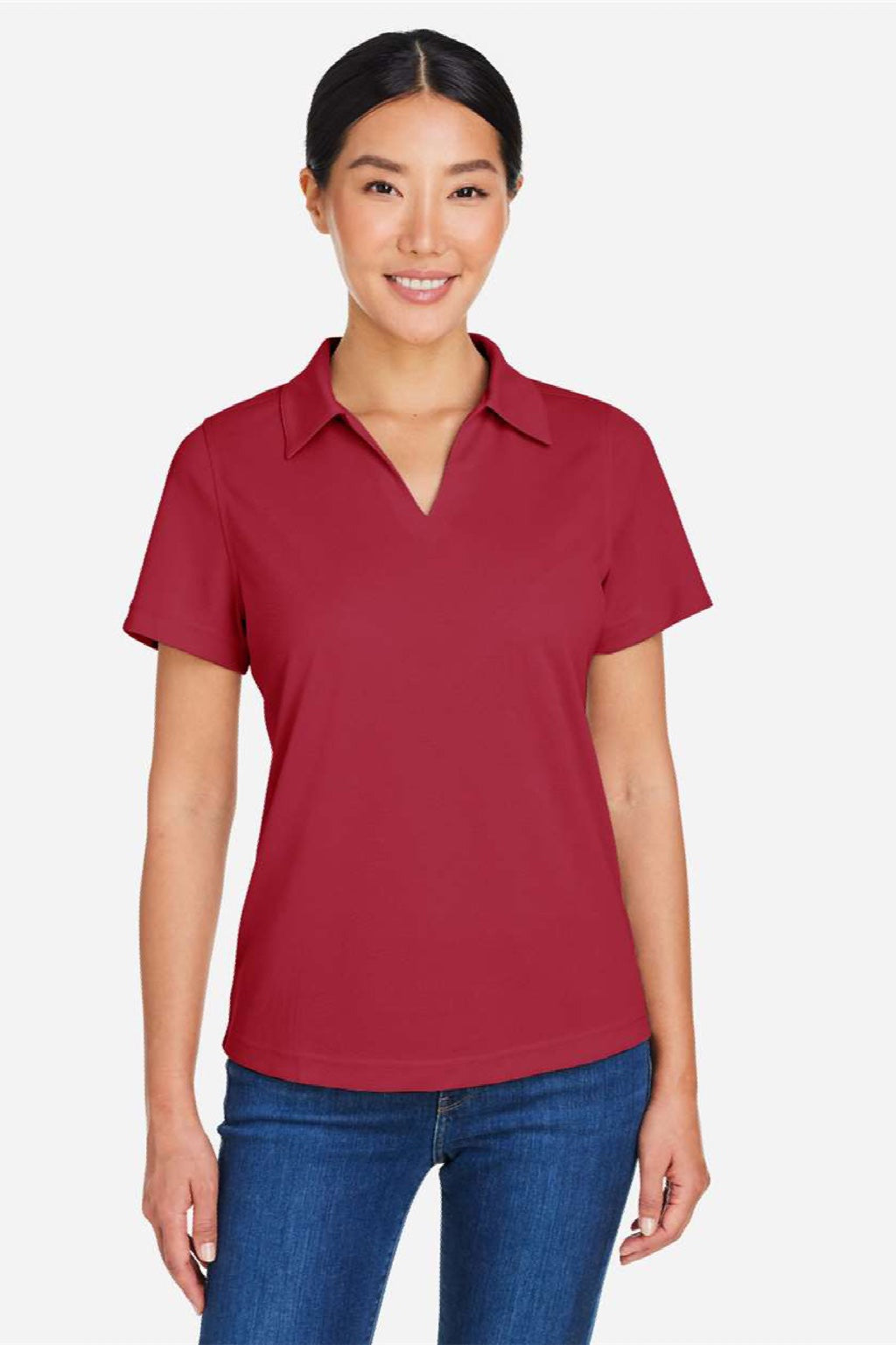 Core 365 CE104W Womens Market Snag Resistant Mesh Short Sleeve Polo Shirt Classic Red Model Front