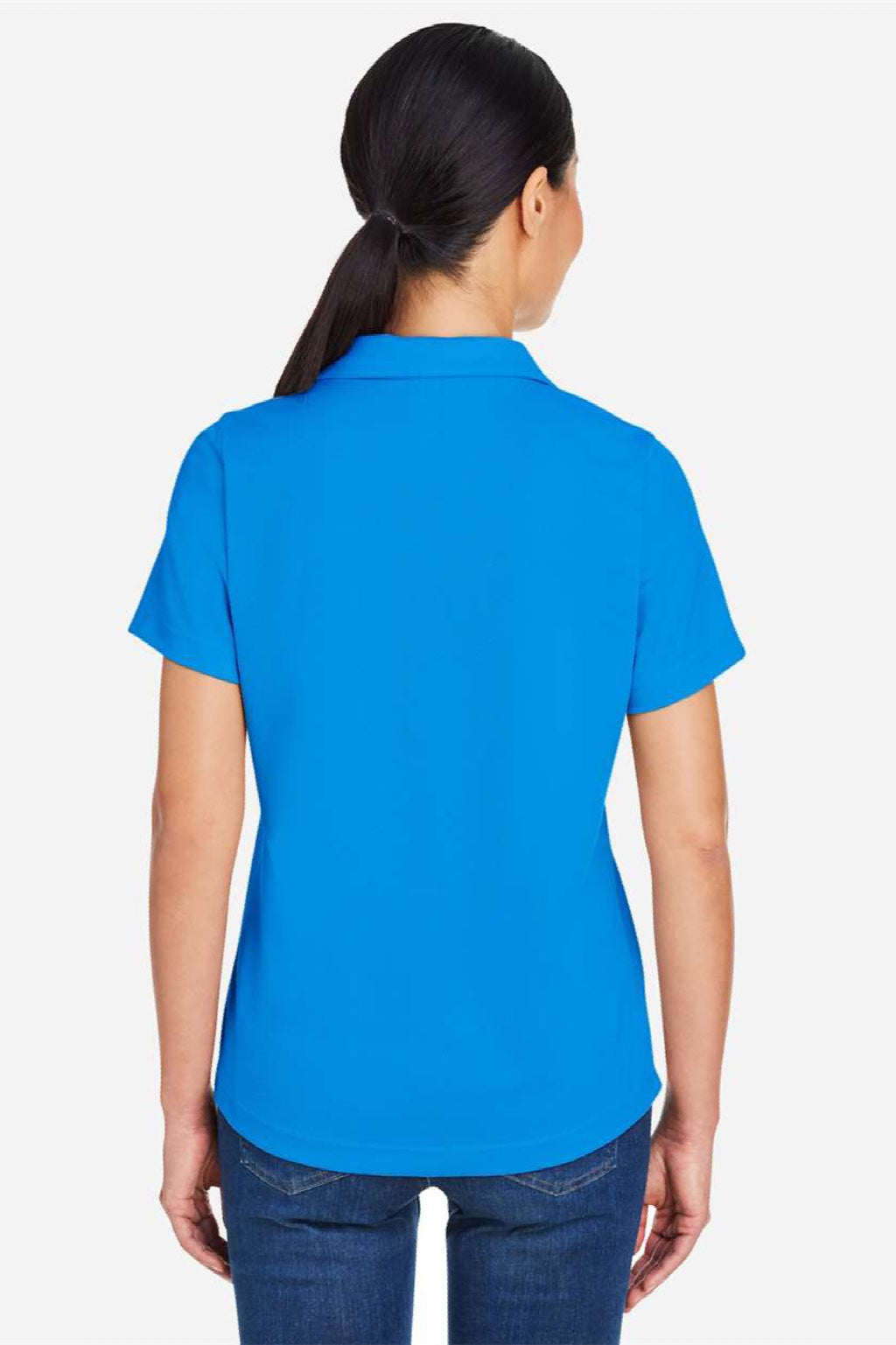 Core 365 CE104W Womens Market Snag Resistant Mesh Short Sleeve Polo Shirt Electric Blue Model Back