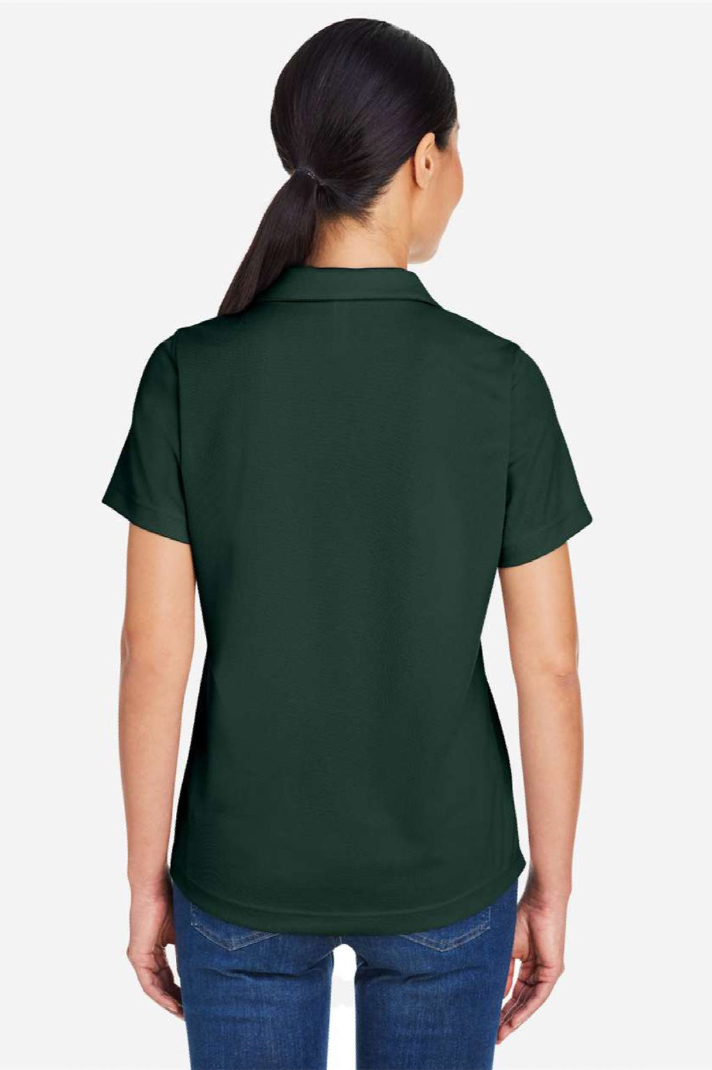 Core 365 CE104W Womens Market Snag Resistant Mesh Short Sleeve Polo Shirt Forest Green Model Back