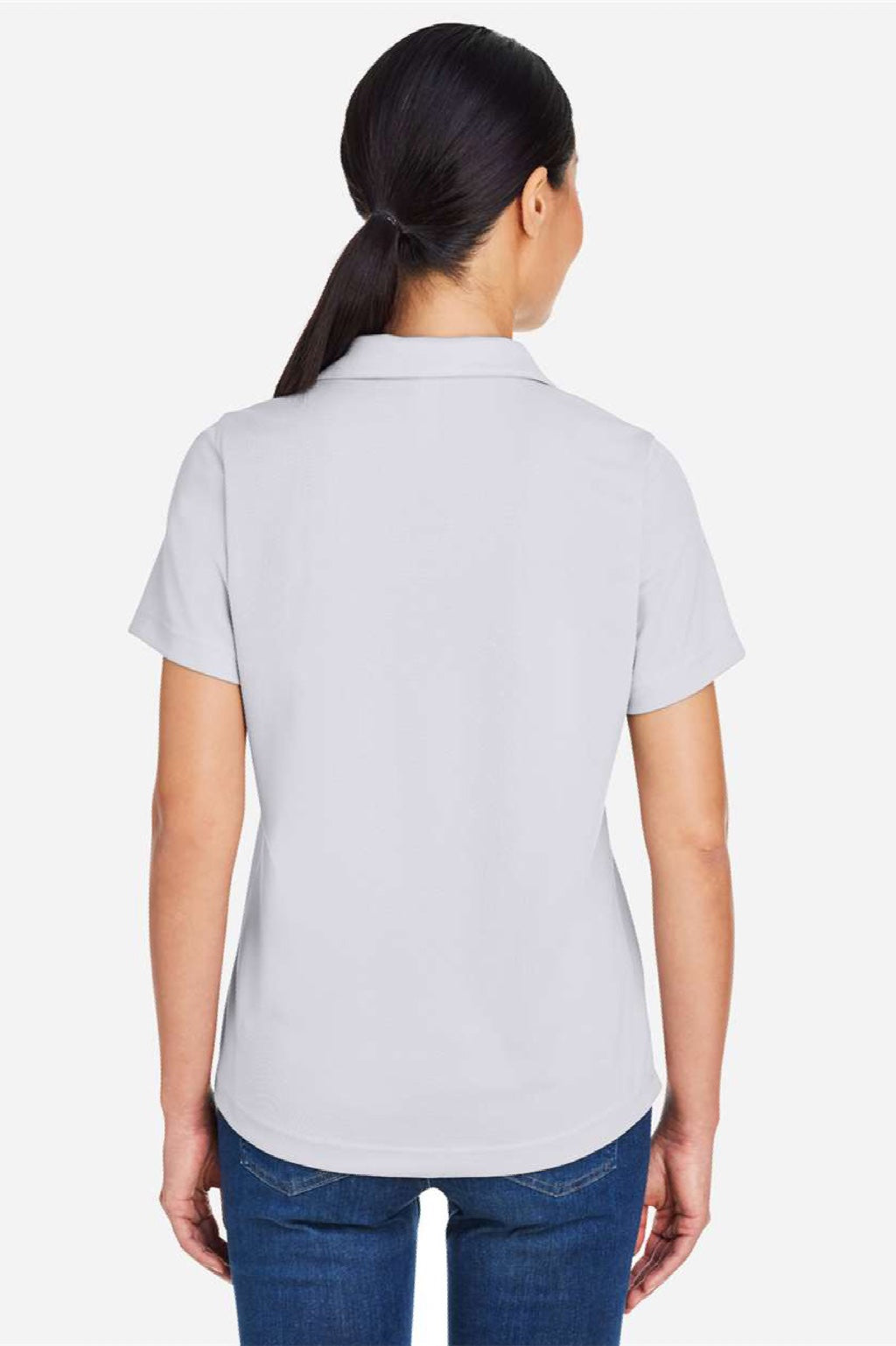 Core 365 CE104W Womens Market Snag Resistant Mesh Short Sleeve Polo Shirt Platinum Grey Model Back
