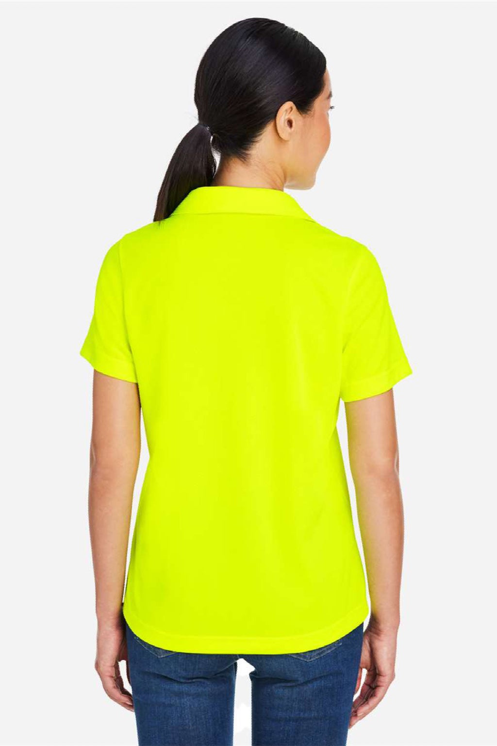 Core 365 CE104W Womens Market Snag Resistant Mesh Short Sleeve Polo Shirt Safety Yellow Model Back