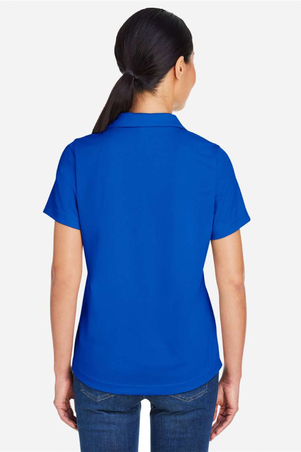 Core 365 CE104W Womens Market Snag Resistant Mesh Short Sleeve Polo Shirt True Royal Blue Model Back