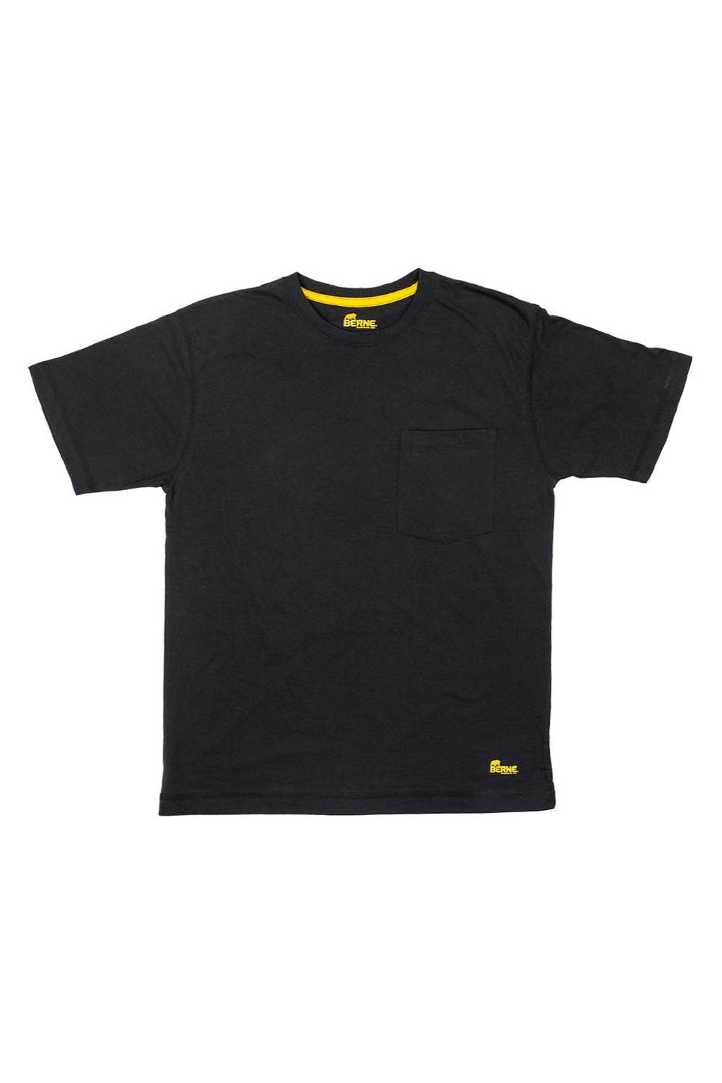 Berne BSM38 Mens Performance Moisture Wicking Short Sleeve Crewneck T-Shirt w/ Pocket Black Flat Front