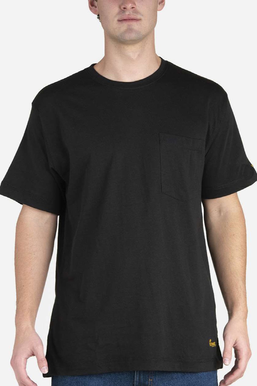 Berne BSM38 Mens Performance Moisture Wicking Short Sleeve Crewneck T-Shirt w/ Pocket Black Model Front