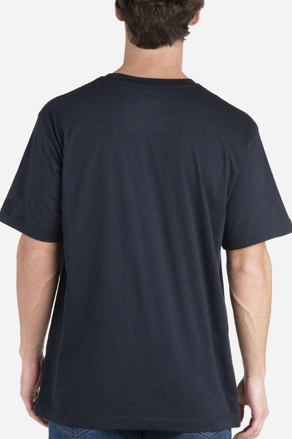 Berne BSM38 Mens Performance Moisture Wicking Short Sleeve Crewneck T-Shirt w/ Pocket Navy Blue Model Back
