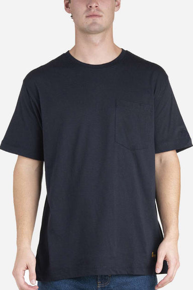 Berne BSM38 Mens Performance Moisture Wicking Short Sleeve Crewneck T-Shirt w/ Pocket Navy Blue Model Front